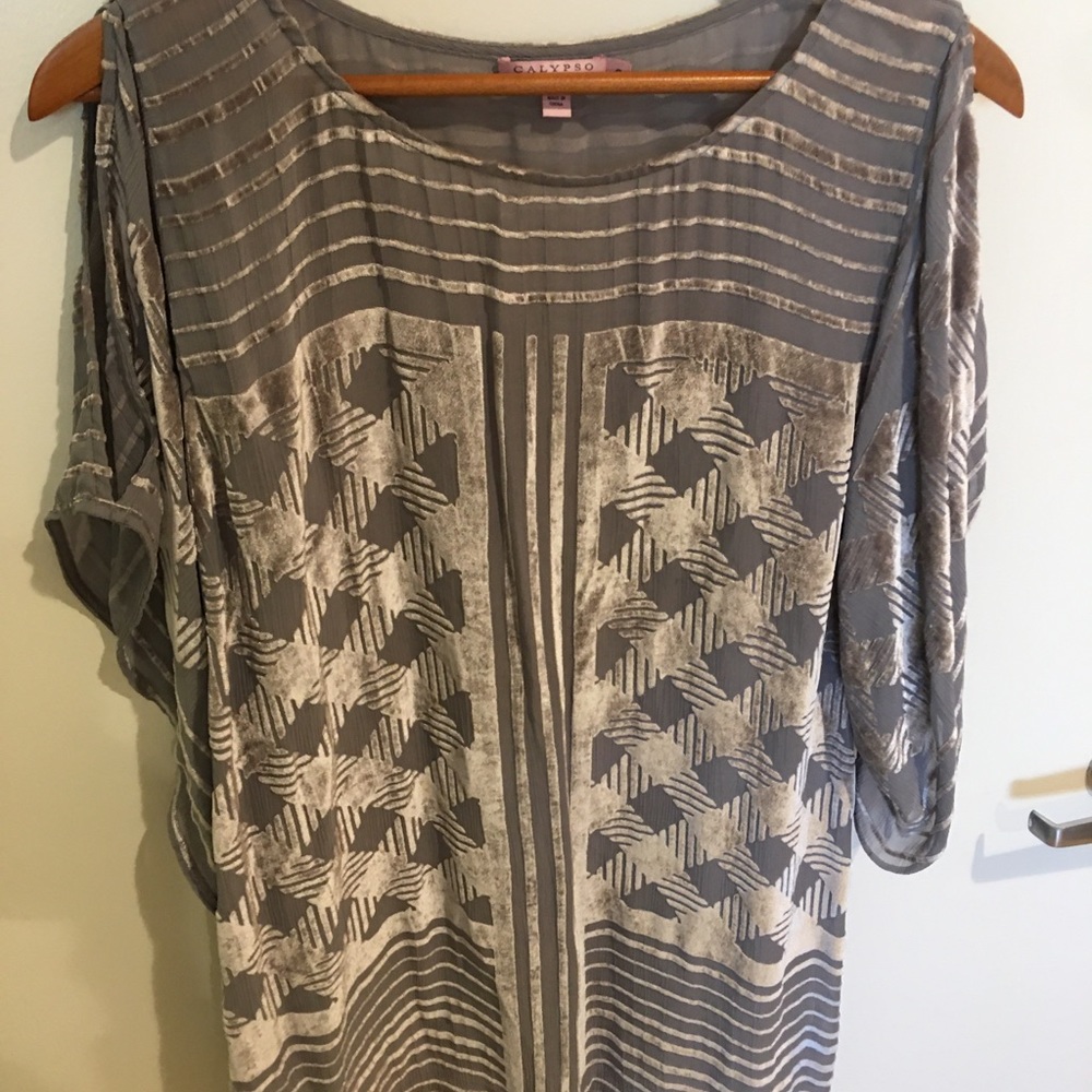 Calypso long silk/velvet tunic silver